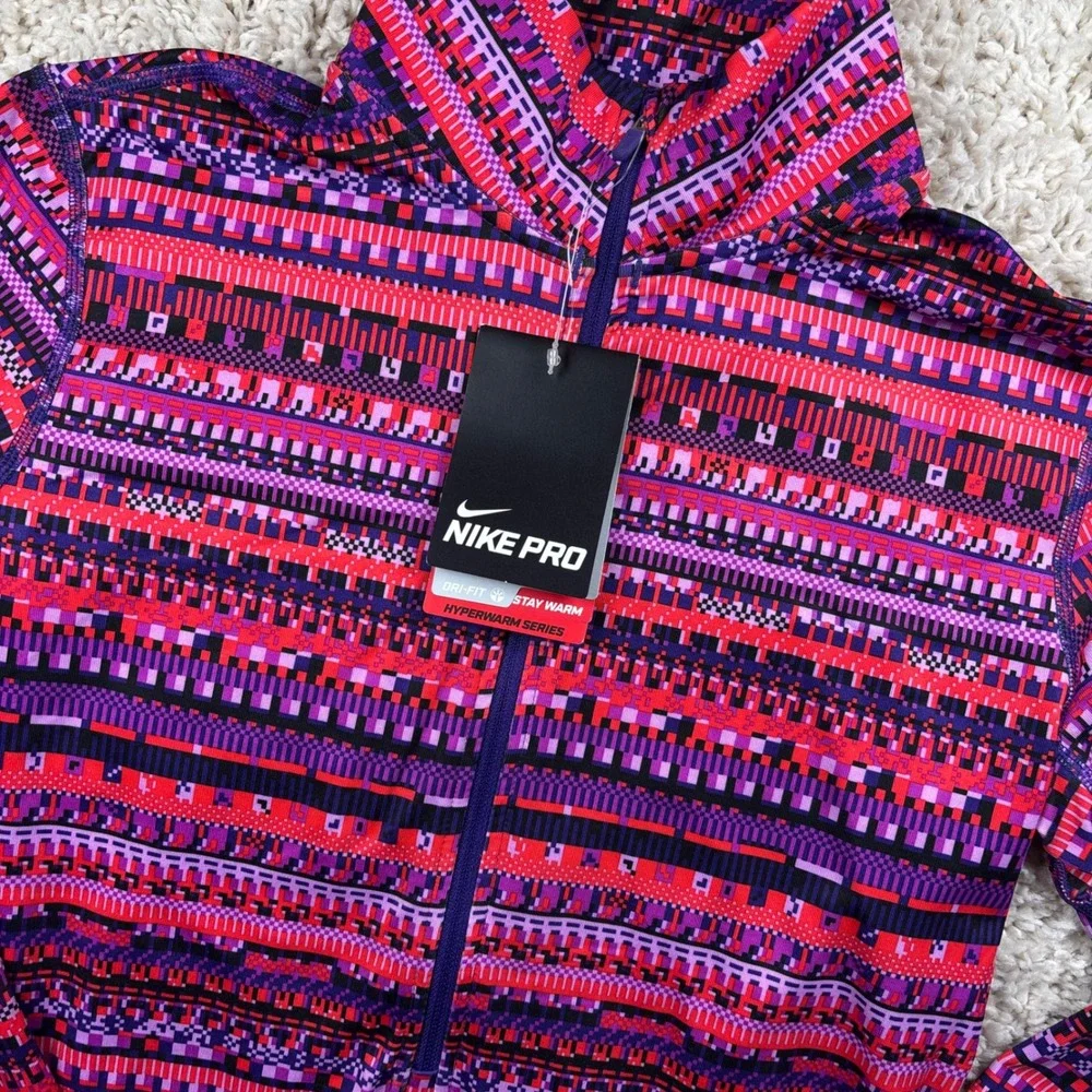 NWT Nike Pro Womens 1/4 Zip Pullover M Pink Hyperwarm Dri-Fit Geometric Training